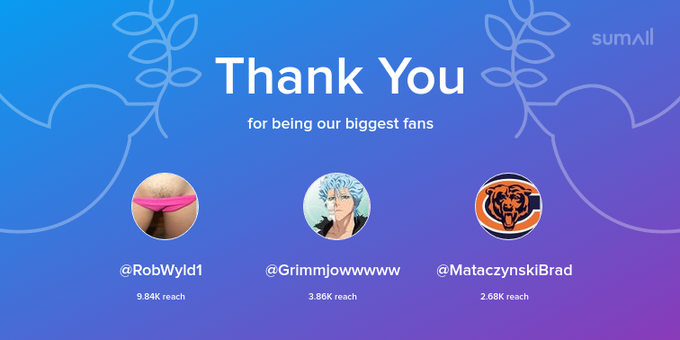 Our biggest fans this week: RobWyld1, Grimmjowwwww, MataczynskiBrad. Thank you! via https://t.co/4Zd6Me12zB