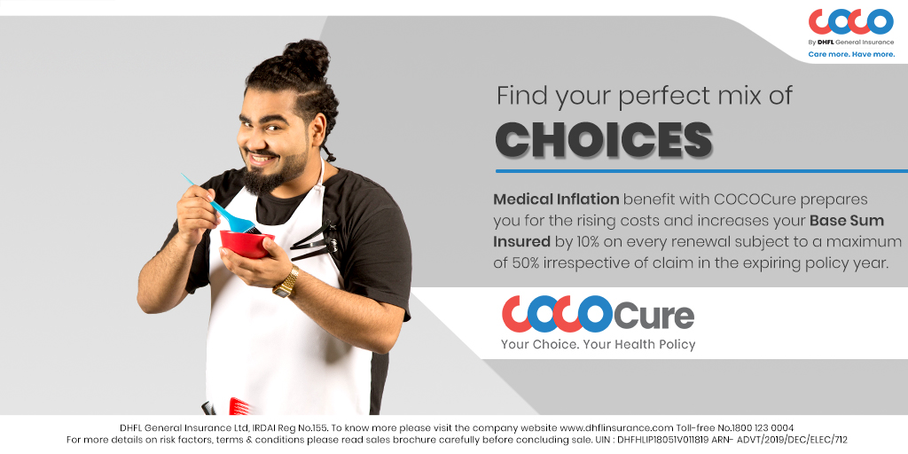 navifinance's tweet photo. The medical inflation benefit by #COCOCure helps you prepare for rising medical expenses. It enhances your sum insured by 10% of the base sum insured in every renewal up to a maximum of 50% irrespective of making a #claim in the expiring policy every year. #yourchoicematters https://t.co/lxYHQS2cWC