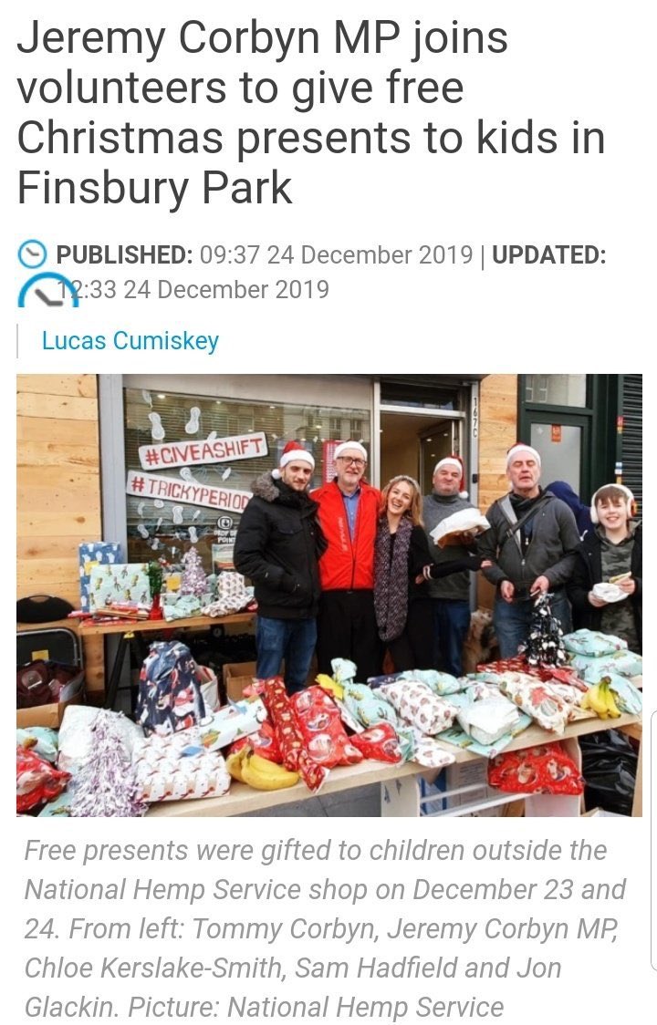 sohoprint's tweet photo. Merry Christmas 🎄 everyone! 
Jeremy Corbyn was spotted again at around 15:00pm Christmas 🎄 Day working at the local homeless shelter while the queen made her Christmas speech “its been a bumpy year” and Boris Johnson chooses to spend it on a private island🌴. #brexitactually https://t.co/BwcLa9CARV