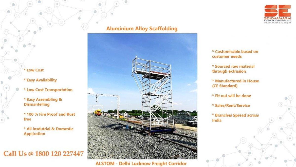 seplengg's tweet photo. Customized scaffolding specially designed to move on Railway line for #alstom freight corridor project from Delhi to Lucknow

#sendhamarai_engineering #safety #solution_for_elevation #aluminium_scaffolding #customized #Pan_India #readytorent #readytosell  #workatheight #railway https://t.co/j5hOKKSTVF