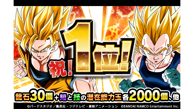 ドラゴンボールz ドッカンバトル 公式 祝 ストア1位獲得 ユーザーの皆様から多大なるご愛顧を賜り ドッカンバトルはapp Storeセールスランキング1位を獲得いたしました 感謝の印としてユーザーの皆様に 龍石 30個や 知と技の潜在能力玉00個