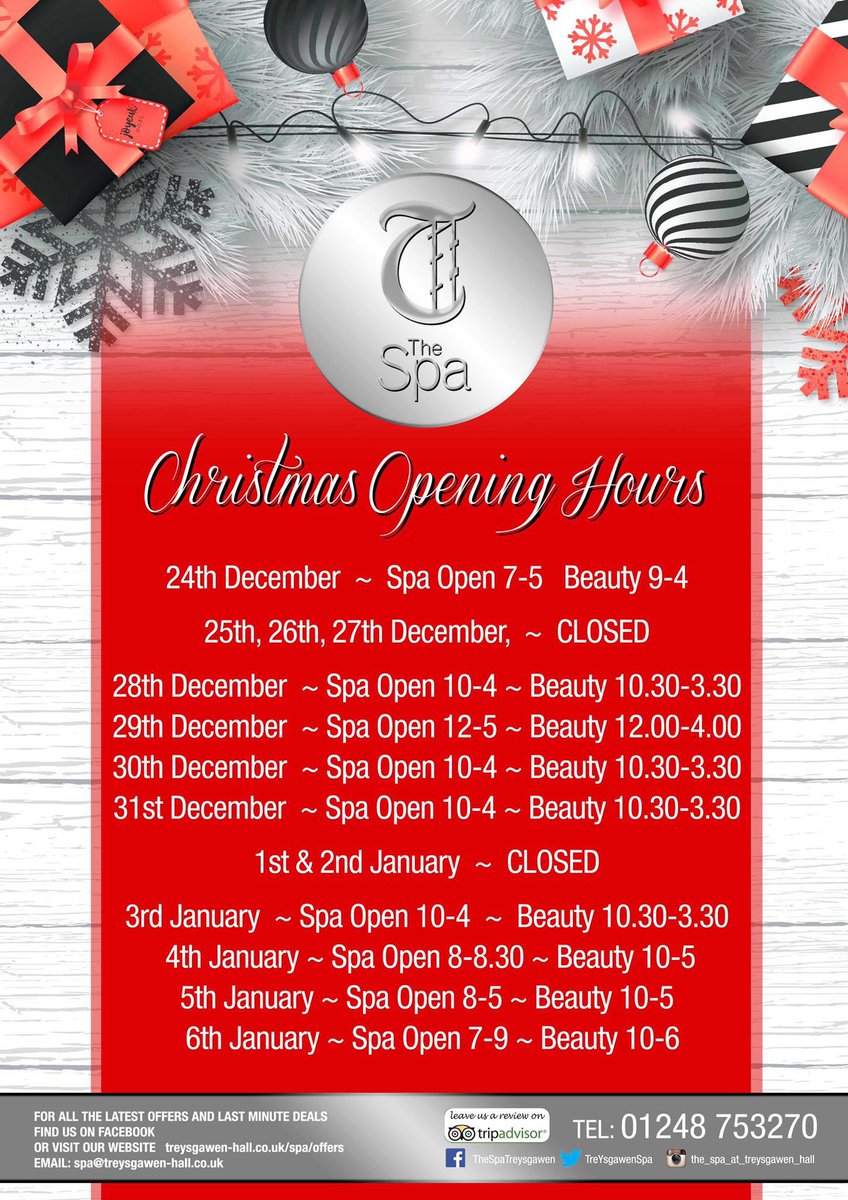 Our spa opening times for the festive period 🎅🎄🎉
#spa #treysgawen #anglesey #llangefni #christmas