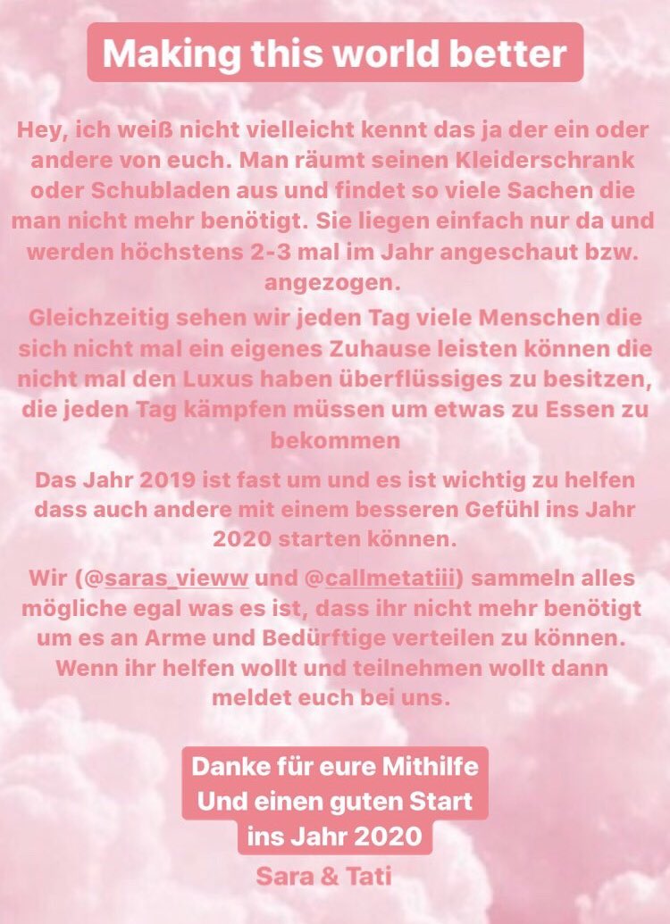 saras_vieww's tweet photo. Das Jahr 2019 ist fast vorbei und jeden Tag aufs neue sehen wir Menschen die mit einem schlechten Gefühl in 2020 starten werden. So viele sind besorgt aufgrund von Armut oder Hunger. 
Bitte helft und teilt diesen Beitrag und meldet euch bei mir! #makingthisworldbetter https://t.co/bLaxopcRae