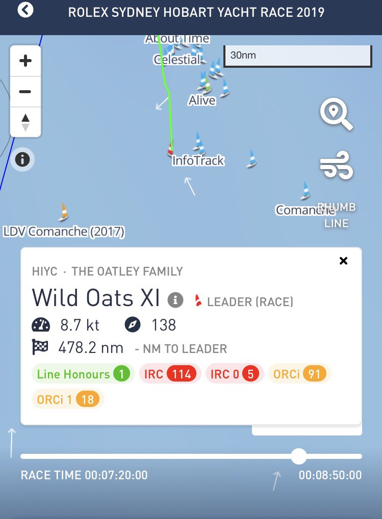 It’s neck to neck but we’ve taken the lead. The tactical race is very much on and our crew are giving it everything they’ve got. #BoxingDay #wildoatsxi #sydneyhobart #RolexSydneyHobart