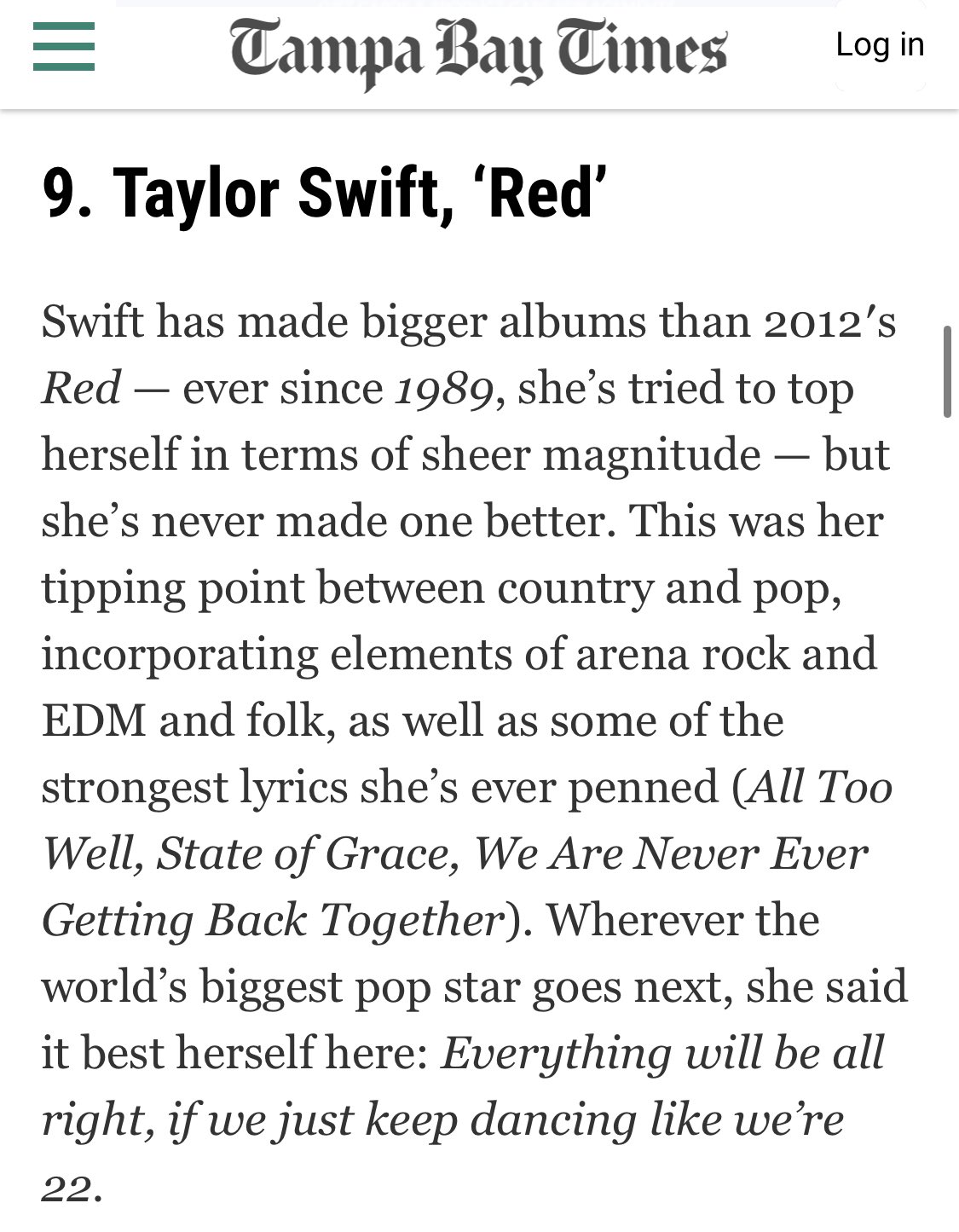 Taylor Swift News 🩵 on X: 📝  @TBTimes_Opinion rank 'RED' as the 9th  Best Album of the Decade “She's never made one better. This was her tipping  point between country and