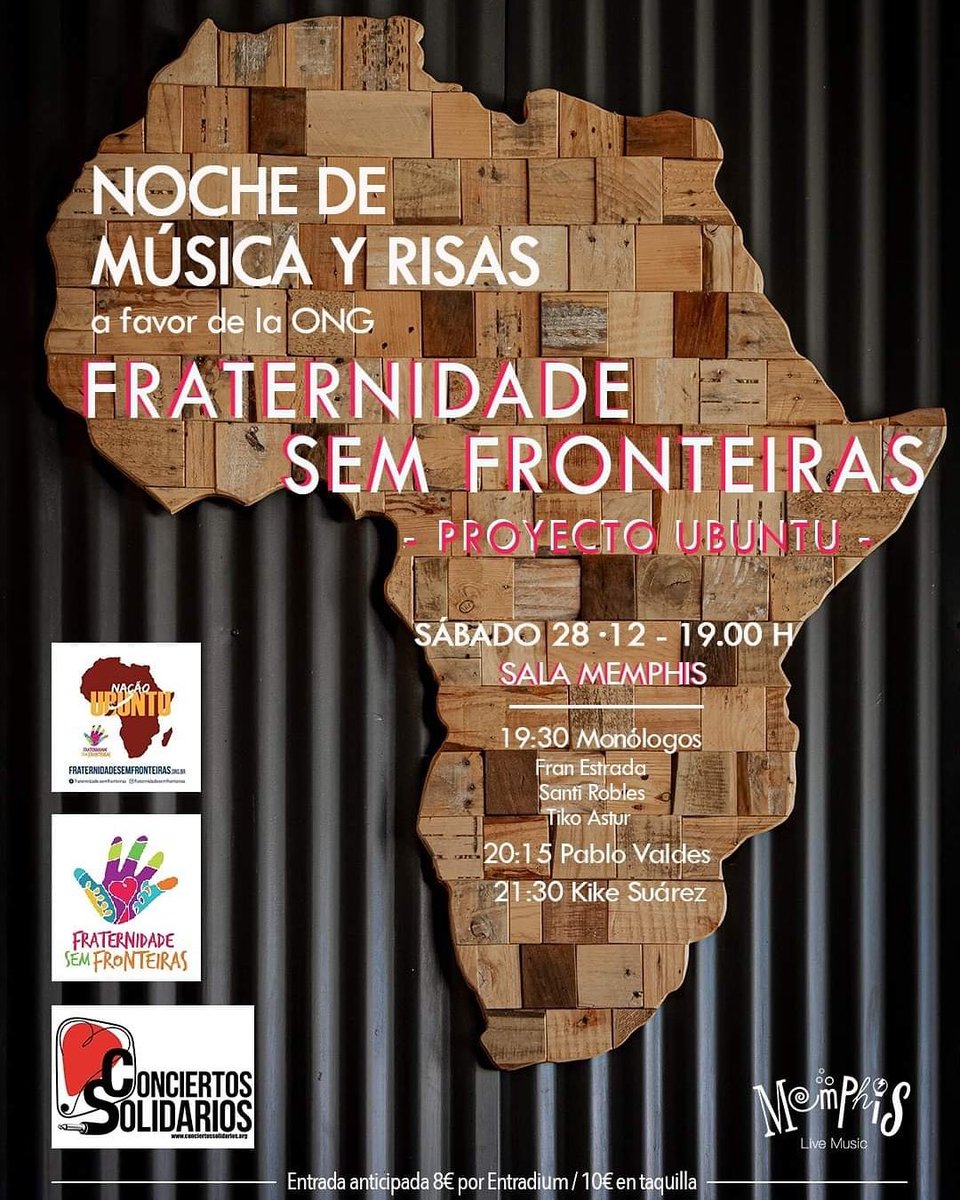 MemphisGijon's tweet photo. ¡SÁBADO! Con el último concierto solidario del año nos despedimos de 2019. Aprovechad y venid a disfrutar de las risas y la música y así dar oportunidades y escuelas a niños que no tienen acceso a ellas. 

¡Os esperamos! https://t.co/yTcWAx9JrI