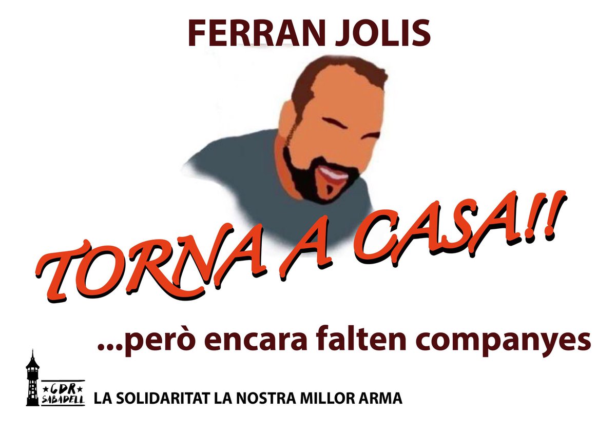 cdrsabadell's tweet photo. ⚠️ÚLTIMA HORA⚠️ 
S’acorda la llibertat amb fiança per Ferran.

❌ 3 companyes encara són a la presó però la causa cap a les #Detingudes23s segueix oberta.

🔶 N'EXIGIM l'absolució  i l'arxivament de totes les causes obertes contra l'independentisme https://t.co/H7h31WH9rK