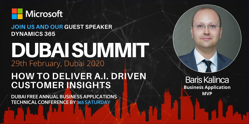 Powerthon's tweet photo. #DynamicsPower! So excited to see you at the #365Saturday #Dubai 2020!
Do not miss out the chance to meet the #Microsoft #MVP Baris KANLICA @brsk as he presents a step by step on how to Deliver A.I. Driven Customer Insights!
Register Now at: https://t.co/IsyLpKubnA https://t.co/N2VcD2qNgi