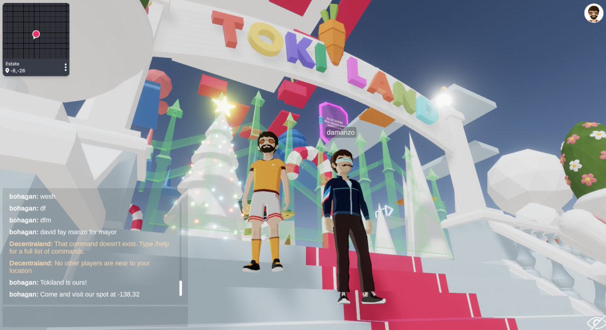 bruhagan's tweet photo. During the Christmas break, @DavidFayManzo and I goofed around @decentraland's virtual world. 

An immersive world owned by its users with unique game assets stored on the ethereum blockchain.  

This definitely feels like what gaming should be in the future! https://t.co/OgWzvoTzPp