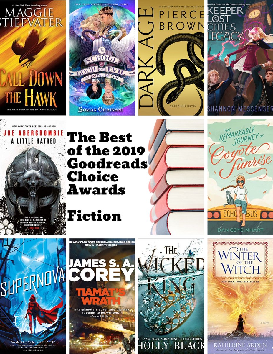 BookListaDay's tweet photo. Year end wrap up! Top rated of the @goodreads Choice Awards - Fiction across all categories. Featuring @mstiefvater @SomanChainani @Pierce_Brown @SW_Messenger @LordGrimdark @DanGemeinhart @marissa_meyer @JamesSACorey @hollyblack &amp; @arden_katherine Blog: https://t.co/OMCZpC28jw https://t.co/vyY3sZNatm