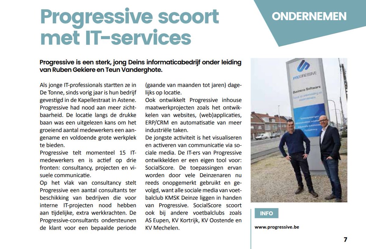 Progressive_BE's tweet image. Wie vorige week het lokale stadsmagazine van Stad Deinze bekeek vond er een artikel over Progressive in terug.
Je kan het artikel hier nog eens nalezen: bit.ly/2SpcJz0
#Deinze #progressivebvba #ondernemenindeinze