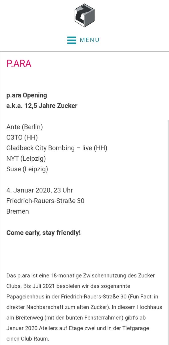 KaiWargalla's tweet photo. ZUCKER IS BACK! <3 Vor über zwei Jahren hatte ich die fixe Idee, dass der @zucker_club ins leere Papageienhaus zieht (bis der Bunker ready ist). Mega Gegenwind, wenige haben dran geglaubt, zäher Hustle. Heute: Alles feddich - im Januar wird eröffnet BÄM!#Bremen #SupportYourSubort https://t.co/3Z0Qa1aSLe