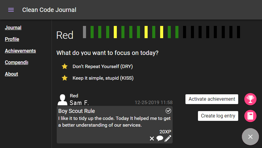 TobseF's tweet photo. 📓 Clean Code Journal is online 🌍- Alpha
https://t.co/CFvJmHqdso
Become a Clean Code Dev and master the white grade!
⭐ Track your Clean Code Dev progress
⭐ Improve your coding skills
⭐ Get achievements for your goals
#vaadin #GitHubPack  #Java12  #CCD 
https://t.co/ARaZOYbEqh https://t.co/RCzMzgc6JQ