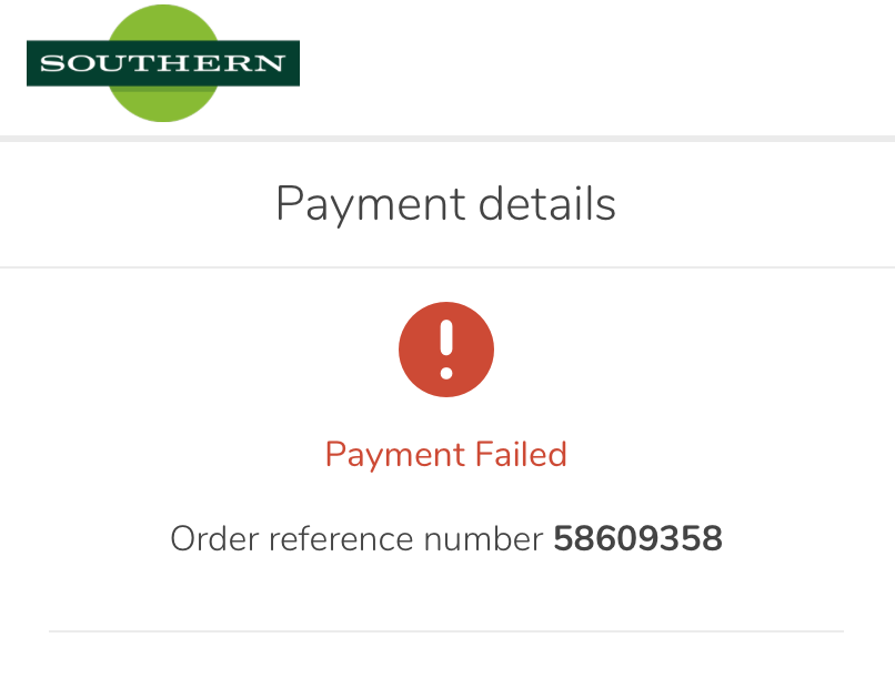 Heather_AYT's tweet photo. Hi @@SouthernRailUK somehow I'm not able to book tickets online. Tried several times using different cards but still this popped up. Could you have a look please thanks. https://t.co/x1gaAfYryk