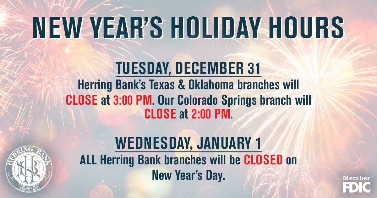 herringbank's tweet photo. We're gearing up for the New Year! Please be aware of Herring Bank’s upcoming closures. https://t.co/DgFctYGeMB
