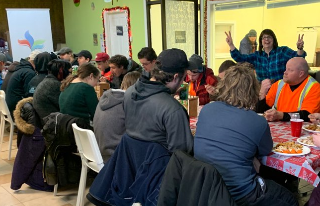 choicesforyouth's tweet photo. Our EESE team hosted their holiday celebration on Friday with help from @NalcorEnergy and a delicious donation @NalcorEnergy 🍗 🍟 The big man in red even stopped by... and he looked suspiciously like one of our team members, Rory 🤔 😂 🎅 Happy Holidays from EESE! #GiveHome https://t.co/4eOcKqE5DI