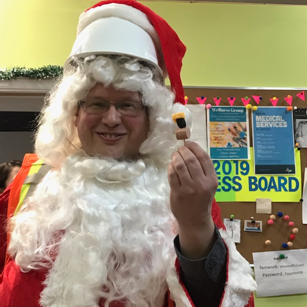 choicesforyouth's tweet photo. Our EESE team hosted their holiday celebration on Friday with help from @NalcorEnergy and a delicious donation @NalcorEnergy 🍗 🍟 The big man in red even stopped by... and he looked suspiciously like one of our team members, Rory 🤔 😂 🎅 Happy Holidays from EESE! #GiveHome https://t.co/4eOcKqE5DI