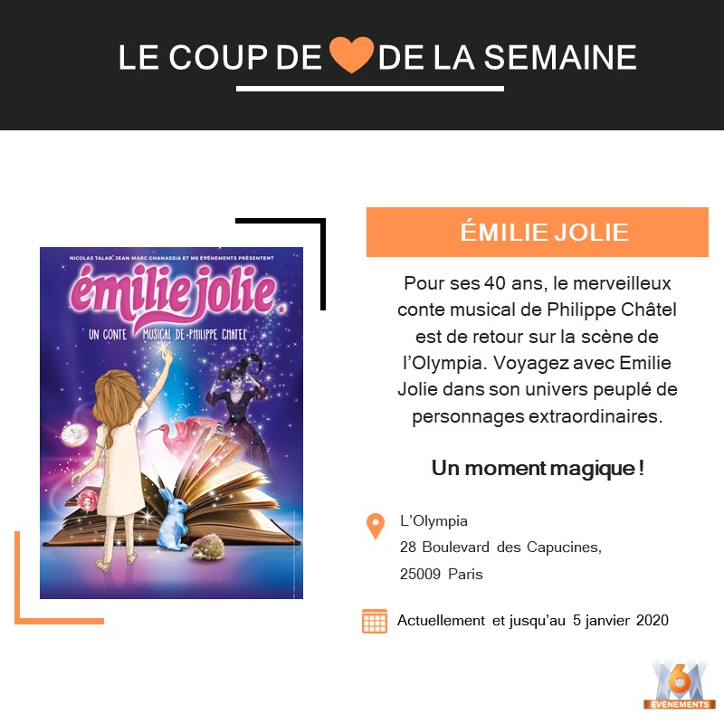 Le coup de ❤️ de la semaine !

<a href="/Emilie_J0lie/">Emilie Jolie</a>  actuellement à l'<a href="/OLYMPIAHALL/">L'Olympia</a> ✨🤩

Infos et Résa ici : ticketmaster.fr/fr/resultat/id…

#emiliejolie #contemusical #olympia