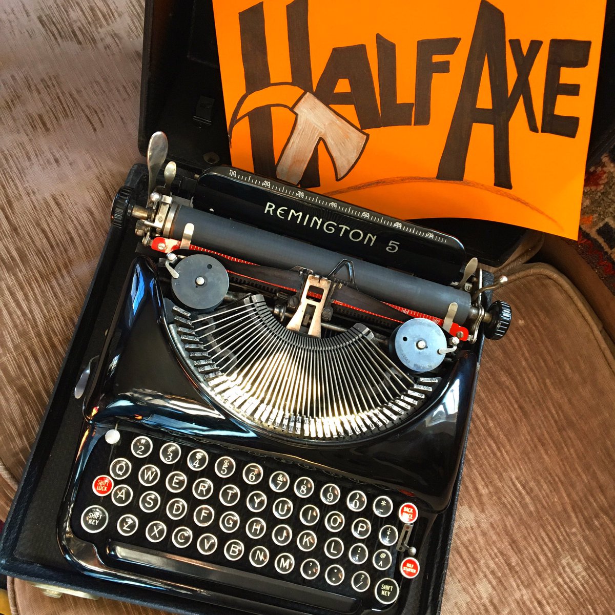 When your people ‘get’ you. A 1937 typewriter, because your current project requires it (&amp; you took apart your first one to see how it worked). And an axe throwing session, because you’ve always wanted to be a Viking! 
#remington #amwriting #viking #ragnarlothbrok #doubleentendre