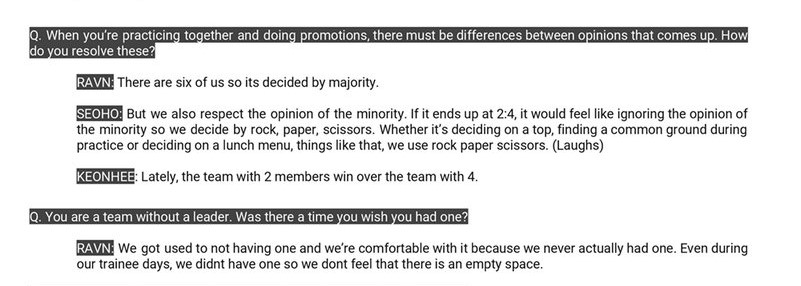 More info from a new interview about their teamwork and also a proof that Oneus NEVER had a leader <3You can find the full interview here  https://twitter.com/sunstar0110/status/1206526612151271424