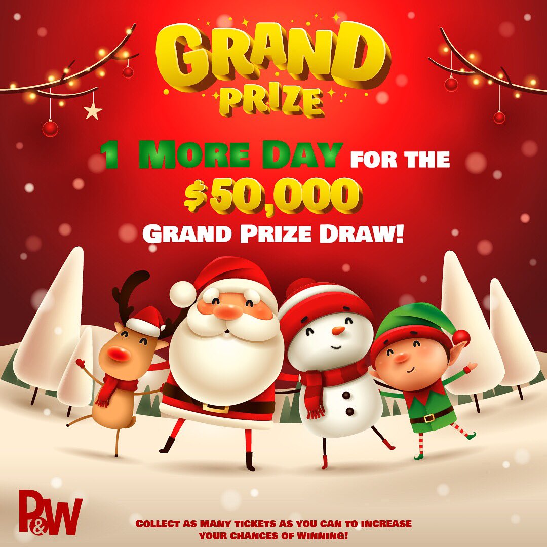 1 More Day for our #GrandPrize #Draw
One lucky winner will get $50,000! 😍
#playandwinapp #December2019 #draw #festiveseason #cash #prize #Reward #WINNER