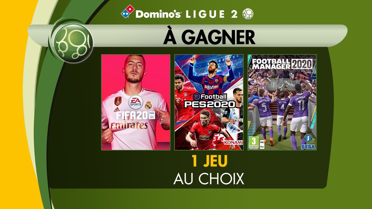 Ligue 2 BKT (@ligue2bkt) on Twitter photo #JeuConcours 🚨
🎁 Un cadeau de plus à Noël, ça te dirait ? D'une humeur généreuse, on a décidé de t'offrir... le jeu vidéo foot de ton choix ⚽🎮
Pour participer, c'est très simple :
👉 RT + Follow <a href="/DominosLigue2/">Ligue 2 BKT</a>
👉 Commente ce post avec ton choix : #FIFA20 / #PES2020 / #FM20 #JeuConcours 🚨
🎁 Un cadeau de plus à Noël, ça te dirait ? D'une humeur généreuse, on a décidé de t'offrir... le jeu vidéo foot de ton choix ⚽🎮
Pour participer, c'est très simple :
👉 RT + Follow <a href="/DominosLigue2/">Ligue 2 BKT</a>
👉 Commente ce post avec ton choix : #FIFA20 / #PES2020 / #FM20