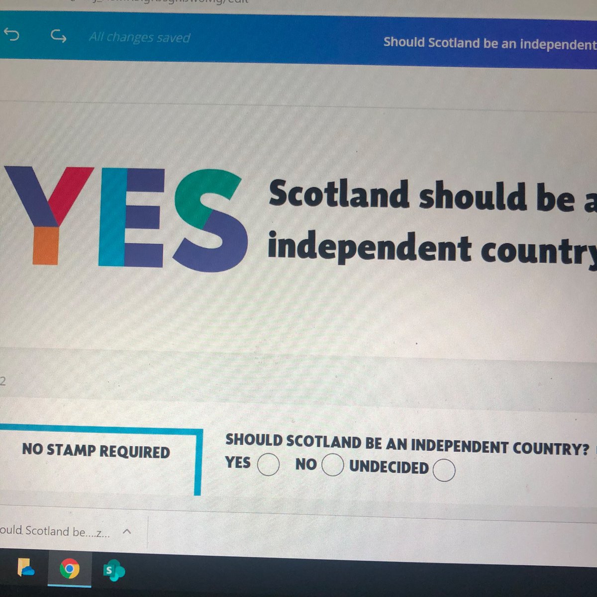 YesCathcart's tweet photo. A productive Boxing Day spent doing some survey card designs for our campaign re-launch next month. #indyref2020 🏴󠁧󠁢󠁳󠁣󠁴󠁿🇪🇺 https://t.co/NCoGzI3eRN
