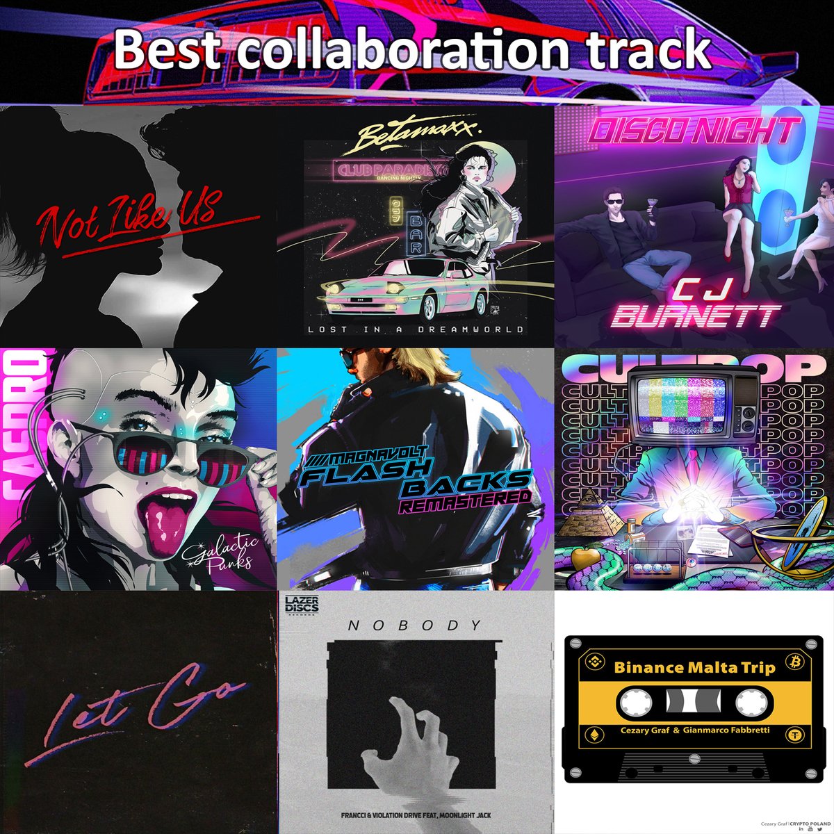 Best collaboration track: @Driver86real & @itsOceanside85 @betamaxx80s & @RobertParkerSWE @CJBurnett80s & @bunnyxmusic @CasproMusic & @Stilz_ @Magnavolt1 & Preston Knight @robtswthrayguns & @frankmusik @iamKalax & @antonvicmusic ... Vote Here: bit.ly/2Qntic0