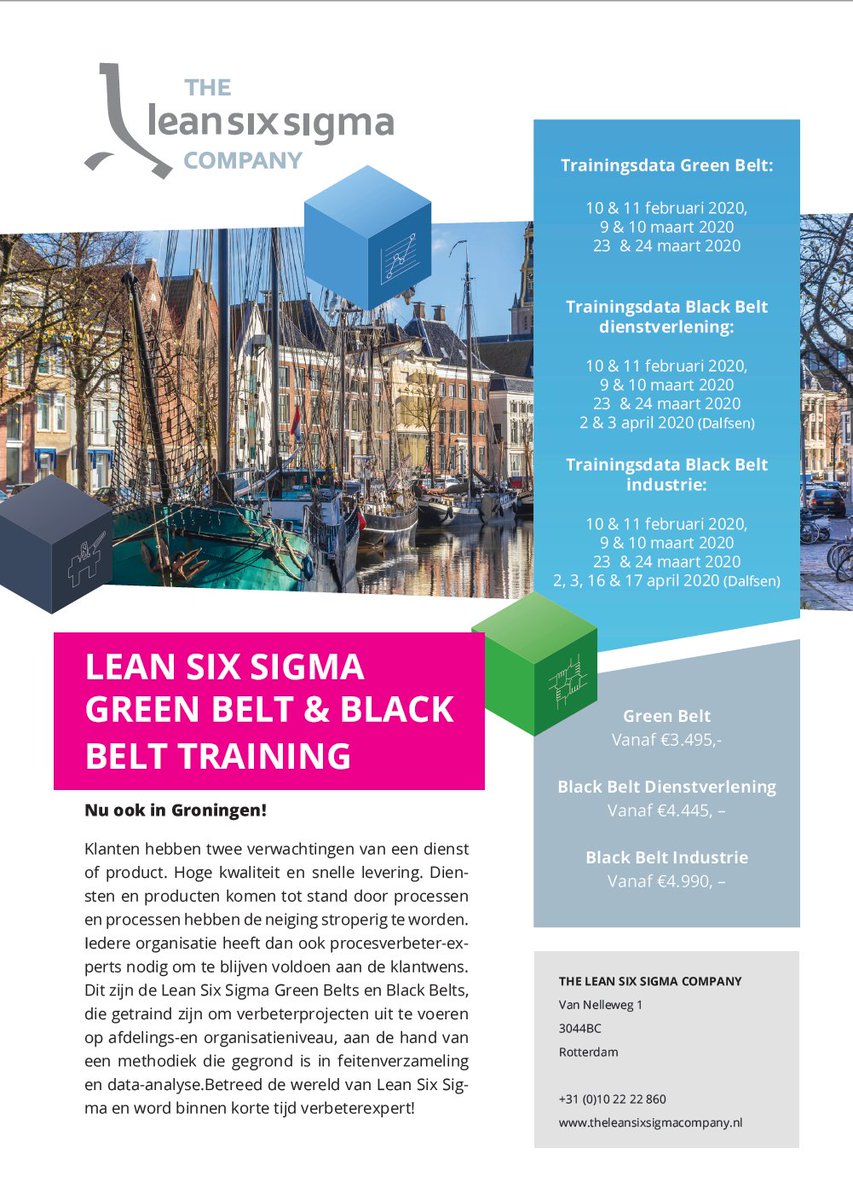 We'll be hosting Lean Six Sigma Green Belt and Black Belt courses in Groningen starting february 2020!

See our flyer or website for more information and begin your journey of continuous improvement!

ow.ly/UqyK50xGLsr