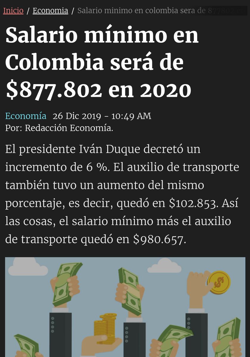 HassNassar's tweet photo. Con el anuncio del presidente @IvanDuque el aumento del 6% al salario mínimo, más el auxilio de transporte con el mismo aumento en porcentaje, se llega ambos a $980.657 pesos. Vía @elespectador https://t.co/0Zb3JbL1aC