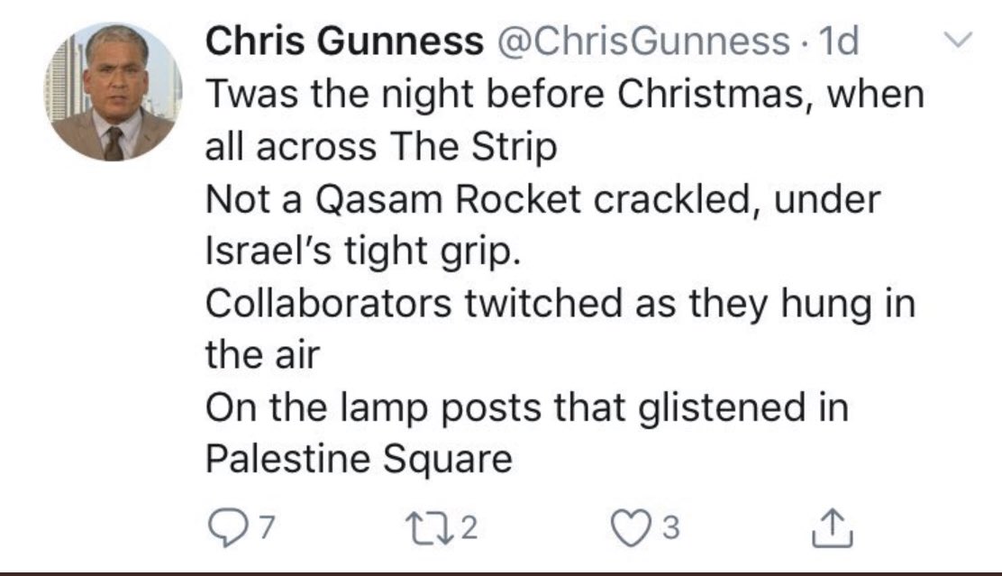 Former UNWRA chief spokesman, UNESCO coordinator for Mid East Peace Process & BBC journalist @ChrisGunness laughs at Palestinians accused of spying for Israel & murdered by Hamas terrorists. Seems to have deleted it, realising foolishness of publicly announcing his true feelings.