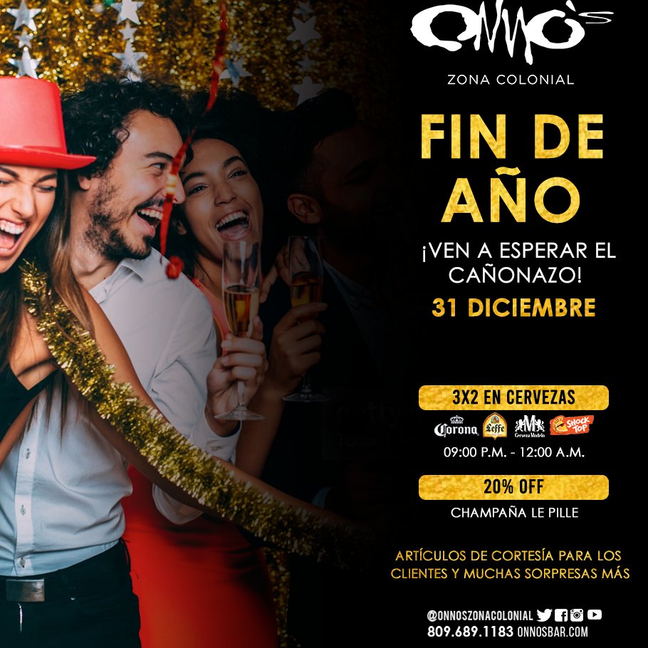 Te hemos preparado una fiesta de fin de año por todo lo alto, para que inicies con las mejores vibras el 2020. 
⏰Abierto el 31 diciembre: 9pm. ☑️Cerramos: Cuando salga el sol!! 🔴Reserva mesa opcional. 809-689-1183
🔴Visitanos: Calle Hostos #157, casi esq. Conde Zona Colonial RD