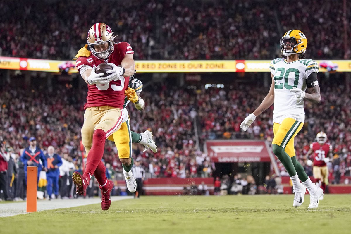 PFF_49ers's tweet photo. Last season George Kittle set the PFF-era record for yards per route run by a tight end (2.82). This year, he's poised to smash that mark and lead all players at all positions (3.02). https://t.co/1sTvO8smCr