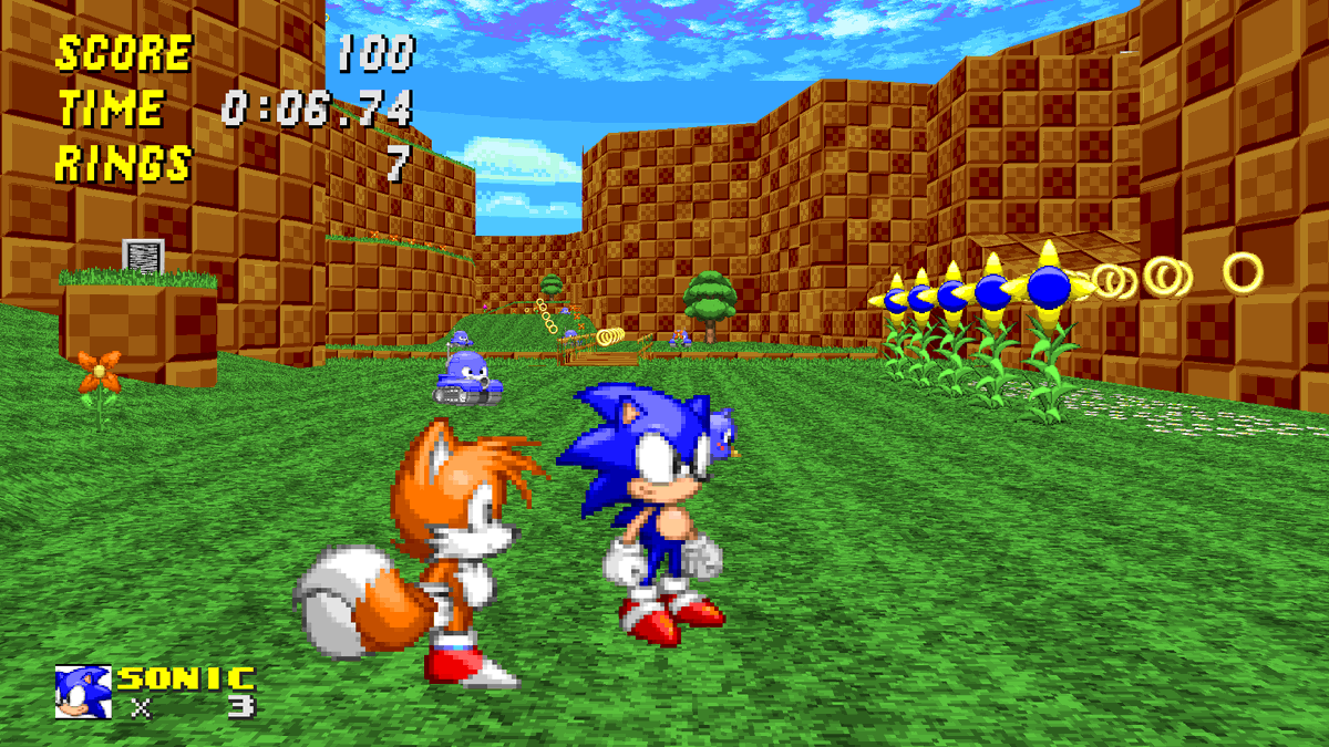 Sonic & Tails stand in the revamped Greenflower Zone in version 2.2.