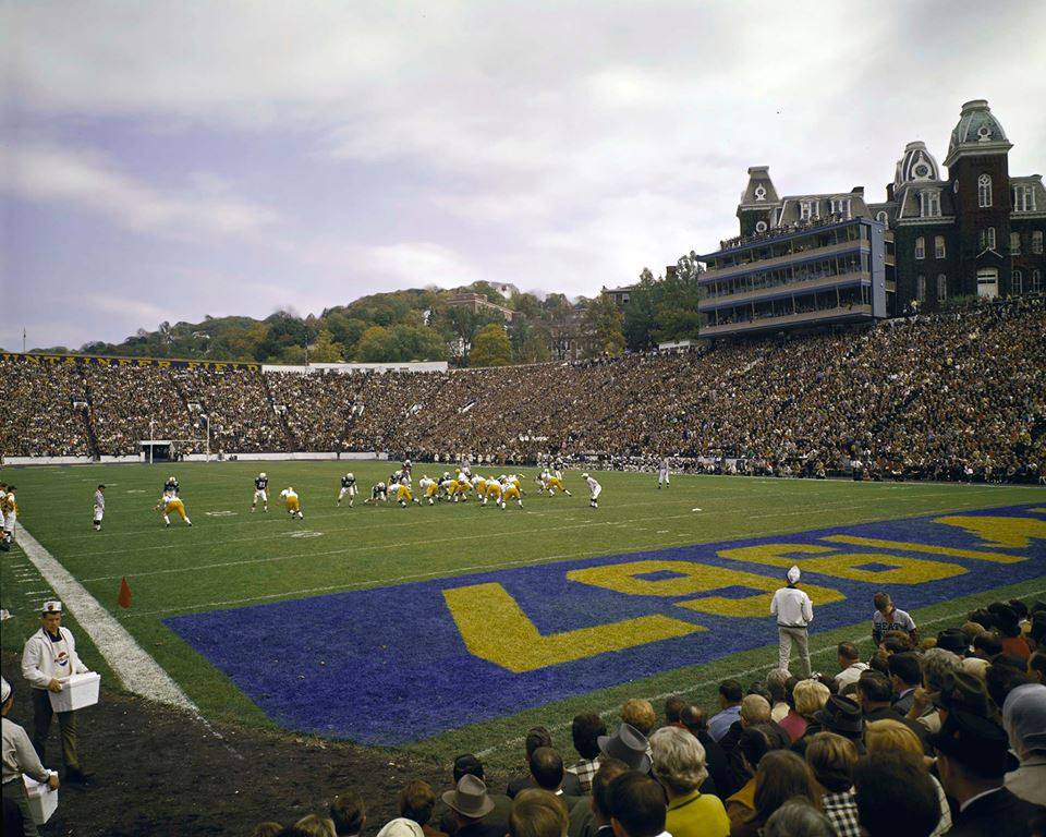 WVUAlumniAssoc's tweet image. So many photos from Old Mountaineer Field are in black and white...but this colored picture from 1967 is a gem. 🏈