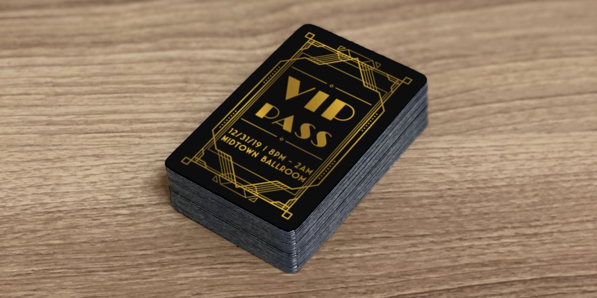 PrintedPlastic's tweet photo. Ring in the new 20s with memorable souvenir party passes for your New Year's Eve event! Rush orders ship as soon as the same day, just head to https://t.co/ZFUCQkwPwS to start #NYE2020 #NYEParty #plasticcards #Duracard https://t.co/5YI0QaOrwD