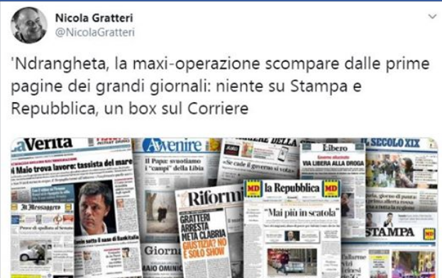 lvoir's tweet image. Grillo: 
”La mafia non porta più coppola e lupara, oggi é composta da un avvocato,un finanziere,un politico e un giornalista."