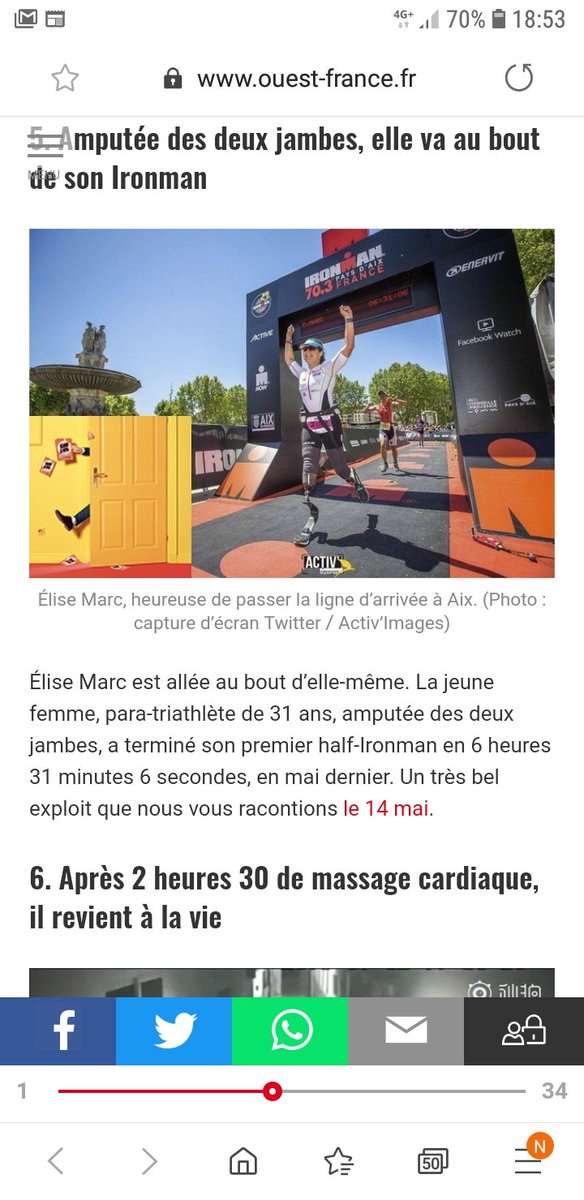 Une belle surprise d'apprendre que j'ai été citée par <a href="/ouestFrance/">Ouest-France</a> dans les 10 belles histoires qui ont marquées l'année !
Le 23 août prochain, on tente la distance supérieure. Objectif : <a href="/IRONMANtri/">IRONMAN Triathlon</a> Vichy!

ouest-france.fr/leditiondusoir…

#liveyourdream #NOLIMIT