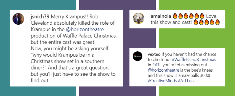 horizontheatre's tweet photo. Thanks for all the awesome kudos for this year's production of Waffle Palace Christmas! If you enjoyed the show, tell your friends, family, and colleagues. There's only three more days to visit the Waffle Palace! #theatre #holidays #christmas #htcwafflechristmas https://t.co/fGOcxYQGNa