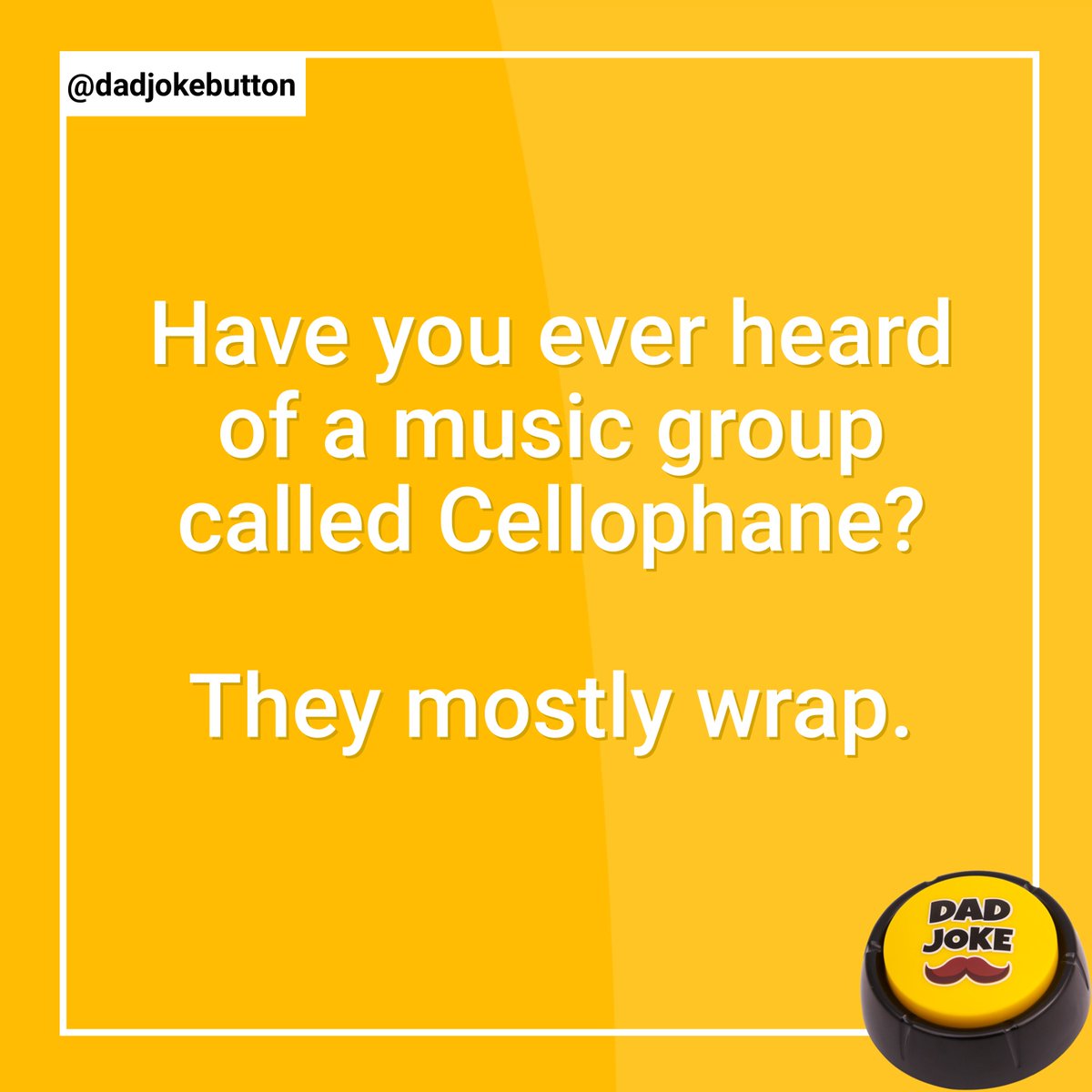 DadJokeButton's tweet photo. ➡️Follow @dadjokebutton
⁠
.
⁠
#dadjoke #dadjokes #jokes #joke #funny #comedy #puns #punsworld #punsfordays #jokesfordays #funnyjokes #jokesdaily #dailyjokes #humour #relatablejokes #laugh #joking #funnymemes #punny #pun #humor #talkingbutton https://t.co/OaJYMlgK7s