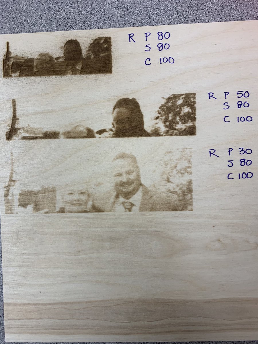 My tribe @WildyAlison <a href="/chrisfaidley/">Chris Faidley</a> working on laser cutting projects, learning from each other and trying new things. I rastered fabric and experimented with photos on wood.#CTE #teacherlife #appliedtech #middleschool