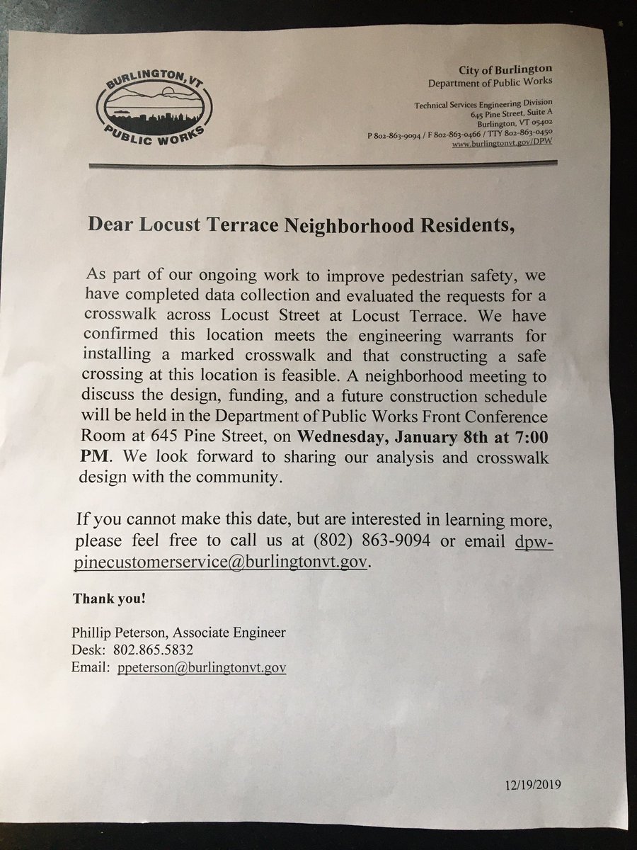 BrendanHoganVT's tweet photo. Thank you @BTVDPW for the prep work on a crosswalk at Locust Terrace!  I was psyched to see this flyer on the steps today. https://t.co/3sXLtO6qTz
