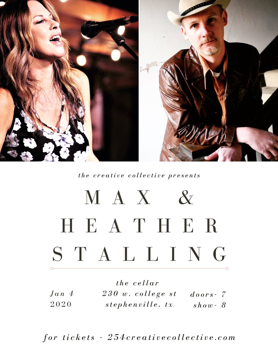 maxstalling's tweet photo. We are excited to be playing this new listening room in Stephenville, TX on Saturday Jan 4. The Cellar. 
It will be our first show in the new decade...come see if we’ve gotten any better with age.  #254creativecollective @ShinerBeer @olatheboots #newbeginnings #heatherstalling https://t.co/BwI4VdQXYW