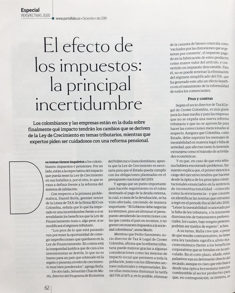 CroweColombia's tweet photo. Aporte de @CroweColombia  en artículo “El efecto de los impuestos: la principal incertidumbre” de @Portafolioco  / Opinión de @pesarmiento - ver artículo completo en https://t.co/GMoTIZb6vR #WeAreCrowe @CroweGlobal https://t.co/9sYyUsgQ7q