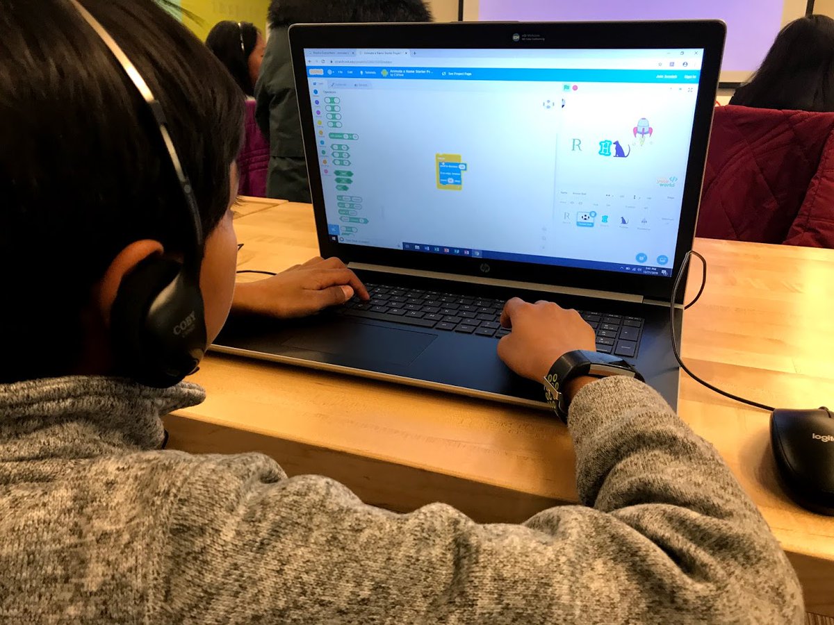TheNewNPL's tweet photo. Lavanya got into the #coding spirit at the #Novi Public #Library's latest coding program, featuring a Google CS First Hour of Code activity! Check out what you can create at https://t.co/zGpah7vTYY. #readytocode #csfirst #codeyourhero @GoogleForEdu  @ALALibrary https://t.co/Q2qz88V0RU