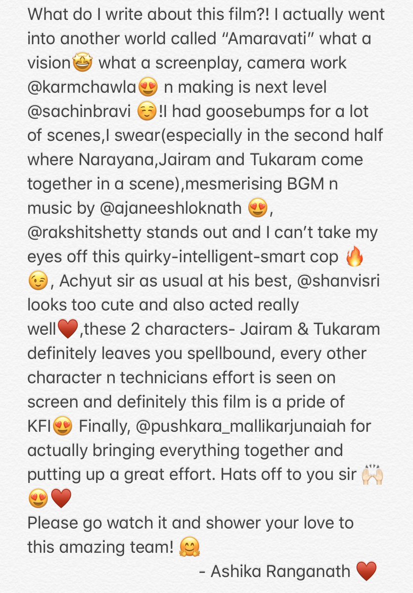 #ASNrocks @rakshitshetty @Pushkara_M @shanvisrivastav @SachinBRavi @karmchawla @PushkarFilms ♥️