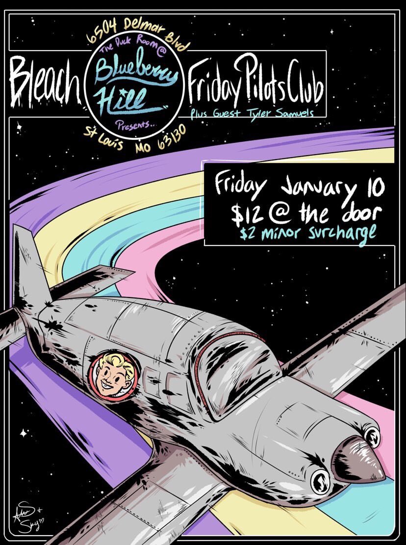 bleachstl_'s tweet photo. We are so excited to announce that in just a couple of weeks we will be co-headlining @duckroomstl with @fridaypilotsclub ! Special guest @tylersamuels.project will be opening up the show as well! Ticket link is in the bio, get yours now! https://t.co/cyXn9gYlzb