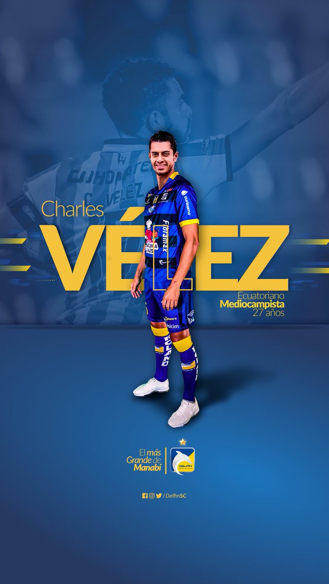 DelfinSC's tweet photo. ¡BIENVENIDO AL CAMPEÓN!💙💛
El volante ecuatoriano Charles Vélez se convierte en nuestro primer refuerzo para la temporada 2020.
¡ÉXITOS, CHARLES!🐬
#ElMásGrandeDeManabí
#Campeones2019 https://t.co/sKUGSEpf2C
