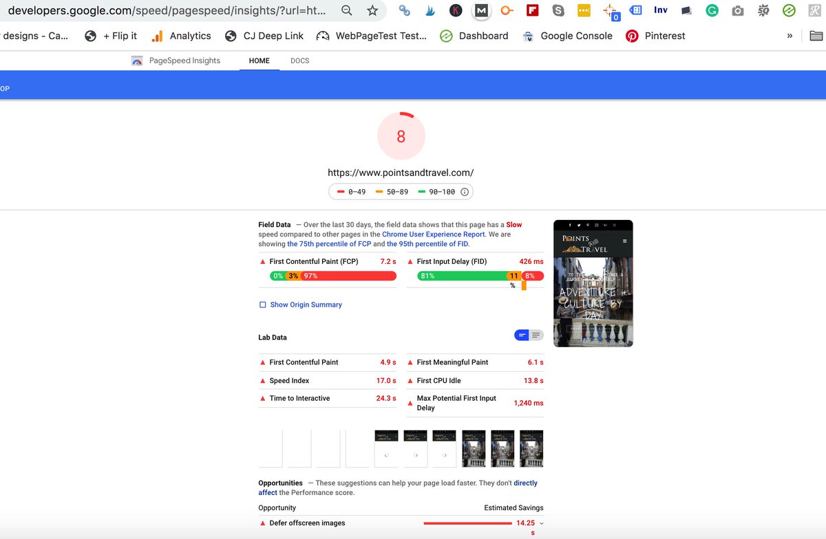 Pointsandtravel's tweet image. Wow, super excited to see this: My website before and after results using the new Ezoic Site Speed App. Very impressive and very quick results #SiteSpeedAccelerator WOW!