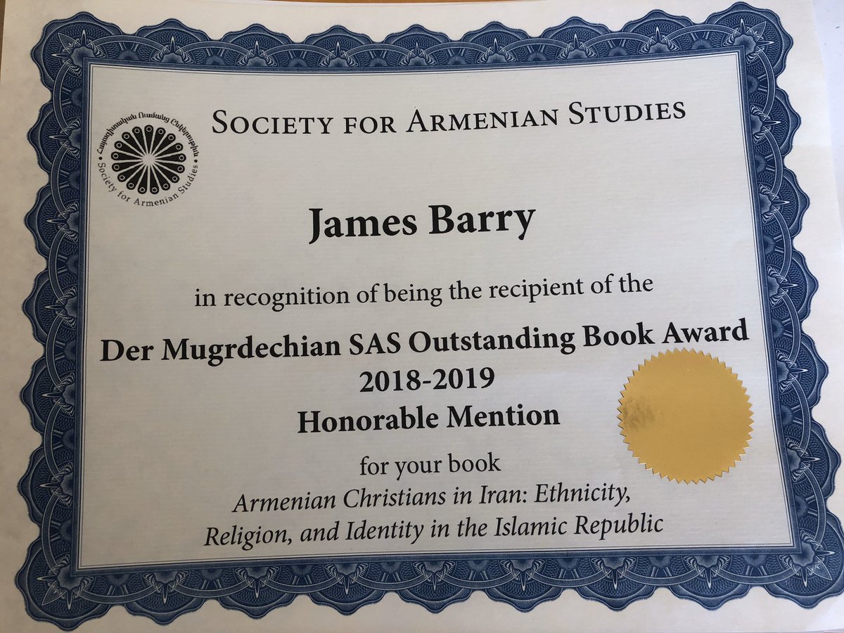 My book earned an honourable mention in this year’s book awards of the Society of Armenian Studies @CUP_PoliSci @Deakin_ADI #ArmenianStudies #Anthropology #IranianStudies